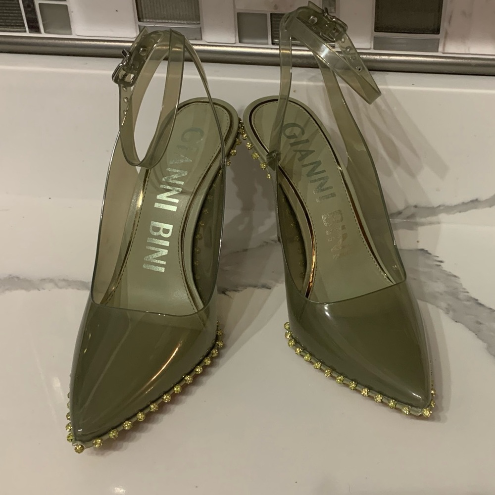 Gianni Bini Findlay Clear Rhinestone Trim Ankle Strap Pumps